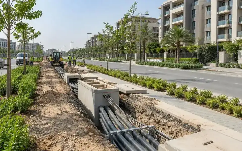 Progress of the Power Line Conversion Project in Beit Al Watan, North Al-Rehab